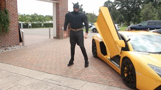 TYSON FURY TURNS UP IN LAMBORGHINI amp BURSTS INTO PRESS CONFERENCE AS BATMAN   KLITSCHKO v FURY [upl. by Kcirdde995]