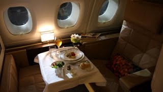 Etihad First Class Apartments  Abu Dhabi to London Heathrow EY 19  Airbus A380800 [upl. by Kamilah]