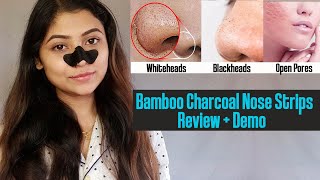 Charcoal Bamboo Nose Pore Stripes Review amp Demo Remove Blackheads amp Whiteheads [upl. by Anelrats19]