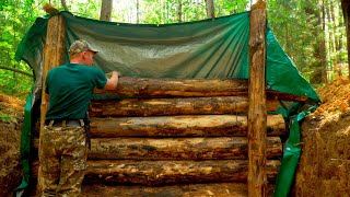 BUILDING a log underground house for SURVIVAL A DUGOUT in a wild forest ep3 [upl. by Borden]