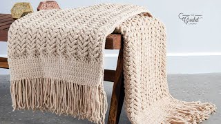 How to Crochet Bernat Easy Herringbone Chunky Blanket [upl. by Ialokin]