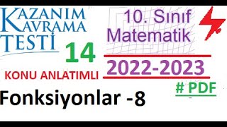 10 Sınıf  Kazanım Testi 14  MEB  2022 2023  Fonksiyonlar 8  Matematik  PDF [upl. by Leta]