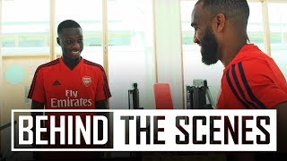 Lacazette shows Nicolas Pepe around Arsenal training centre  Behind the scenes [upl. by Wilmott]