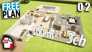 Plan maison gratuit 100 m² 3 chambres [upl. by Newra]