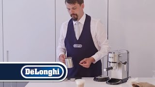 DeLonghi  How to froth milk for a cappuccino [upl. by Ahsin830]