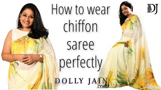 How to drape Chiffon Silk Saree Perfectly in Open Pallu Style  Dolly Jain Saree Draping [upl. by Mosira]