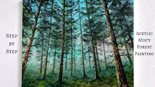 Misty Forest STEP by STEP Acrylic Painting Tutorial ColorByFeliks [upl. by Saire188]