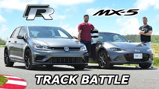 2019 Mazda MX5 vs VW Golf R  TRACK REVIEW  DRAG RACE amp LAP TIMES [upl. by Isnan]