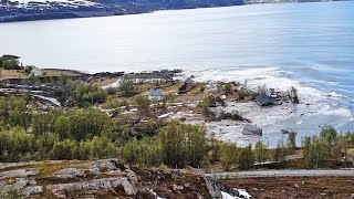 Landslide sweeps Norway homes into the sea [upl. by Noelyn409]