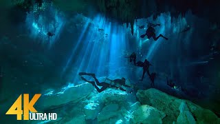 4K Cenotes Dive Relaxation Video  Mexican Underwater Caves  Incredible Underwater World  3 HOUR [upl. by Barlow]