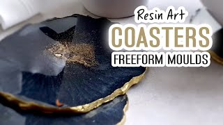 Resin Art Tutorial  Make your own Freeform Geode Coasters using silicone caulk  Black and gold [upl. by Ecnarepmet942]