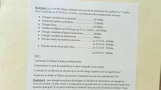 Comptabilité analytique  coût variable seuil de rentabilité fiche 8 [upl. by Connolly]