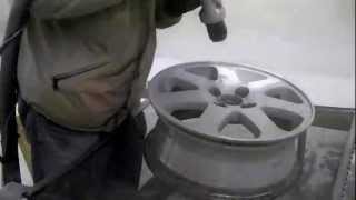 Soda Blasting Aluminum wheels removing the paint [upl. by Ardnoed]