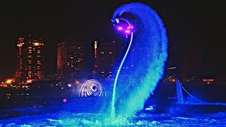 INCREDIBLE  Flyboard night time water show  LED Suites [upl. by Kassity]