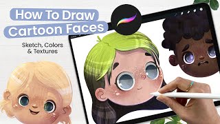 How To Draw Cartoon Faces  Adding Texture To Illustrations • Cute Art • Procreate Tutorial [upl. by Juline]