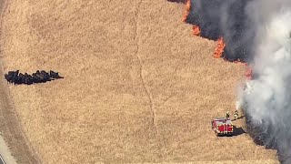 RAW Chopper 5 Video Of 3Alarm Grass Fire Burning In Suisun City [upl. by Bethel]