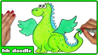 How To Draw A DRAGON  Easy Step by Step Cute Animal Drawing Tutorial for Kids by HooplaKidz Doodle [upl. by Yelssew]