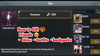 How to Gift OutfitsSkinsBackpacks to Friends in Pubg Mobile Latest 2020 [upl. by Elocn]