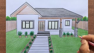 How to Draw a House in 1Point Perspective Step By Step [upl. by Aillij]