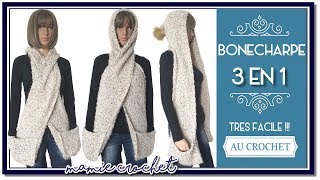 Comment faire un 3 en 1 bonnet echarpe et protege mains très facile au crochet tuto debutante [upl. by Garnes]