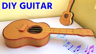 how to make guitar  how to make guitar from cardboard  diy functional rubberband toy making [upl. by Anala]