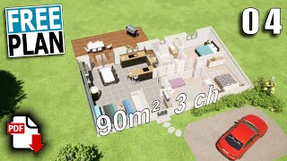 Plan Maison Gratuit 3 chambres 90 m² [upl. by Sephira728]