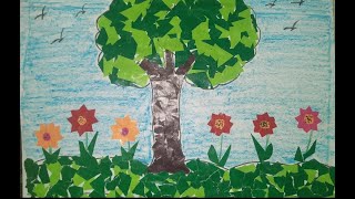 Easy tree Paper collage making for kids  Collage work idea [upl. by Mauldon]