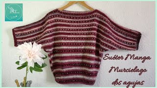 SUÉTER MANGA MURCIÉLAGO  Dos Agujas  Bat wings Sweater knit Tutorial [upl. by Mylor]