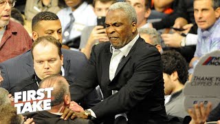 First Take reacts Charles Oakley kicked out of Madison Square Garden during a Knicks game [upl. by Flosser]