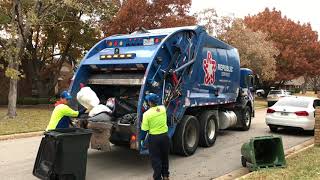 Republic Services Rear Loader Garbage Truck on Manual Trash and Leaves [upl. by Wilscam]