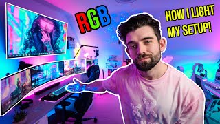 TRANSFORM your GAMING SETUP with RGB Lighting 🌈 How I light my Gaming Room [upl. by Sanjiv]