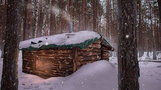 My cozy Dugout Winter camp Log cabin build bushcraft [upl. by Pinkham805]