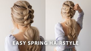 EASY BRAIDED PONYTAIL HAIRSTYLE SPRING 🌷 Wedding Bridal Long Hair [upl. by Fein]