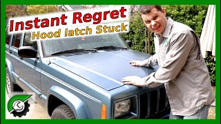 How to unlatch Stuck Jeep Cherokee Hood [upl. by Euqinahs474]