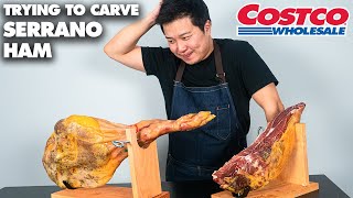 How to Carve Serrano Ham  Costco Serrano Ham Jamón ibérico Carving [upl. by Anirrok]