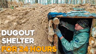 Building a Bushcraft Dugout Shelter in 24 hours dugout house [upl. by Olag442]