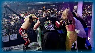 The Dudley Boyz are thrown off stage in a dumpster SmackDown June 15 2000 [upl. by Atteuqram]