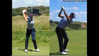 Justin Thomas golf swing  Long Iron faceon amp downtheline July 2017 [upl. by Atlas]