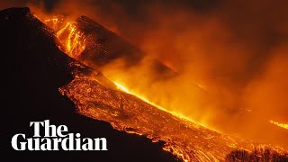 Mount Etna illuminates night sky with lava fountain [upl. by Enalb]