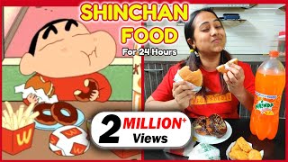 Eating SHINCHAN🤪 Fav Food for 24 hours  Living Like a Cartoon Character  Food Challenge [upl. by Acim876]