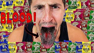 Eating WARHEADS Until My Mouth BLEEDS Challenge  Bodybuilder VS Extreme Sour Candy Experiment [upl. by Estes]