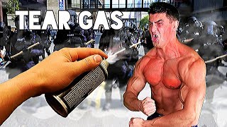 Bodybuilder VS Tear Gas GRENADE Experiment [upl. by Abisia]