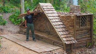 I Bushcraft Building 23Day ADugout Shelter Wall Brick Fireplace Start To Finish [upl. by Ellecrad]