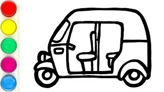 How to draw Auto Rickshaw  Drawing and painting  Art challenge for kids [upl. by Nedle]