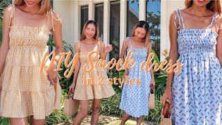 DIY Smock dress in 2 styles  Easy summer dress for beginner  Step by step sewing tutorial [upl. by Jowett]