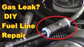 Gasoline Leak Easy DIY Nylon Fuel Line Repair [upl. by Nnylarak128]