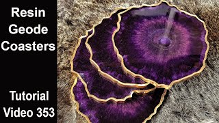 Resin Geode Coasters Start to Finish Purple Puddle Technique [upl. by Aubrette152]